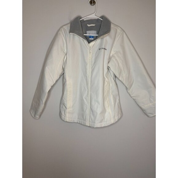 COLUMBIA Soft Shell Jacket Womens S White Gray Fleece Lined Pockets Winter - Picture 1 of 10